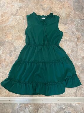 Girls Emerald Green Tiered Dress with Ruffle Neck